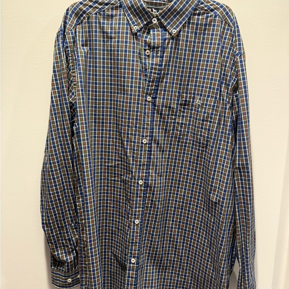 Men's Blue, Green and Red Plaid Button-Down Shirt